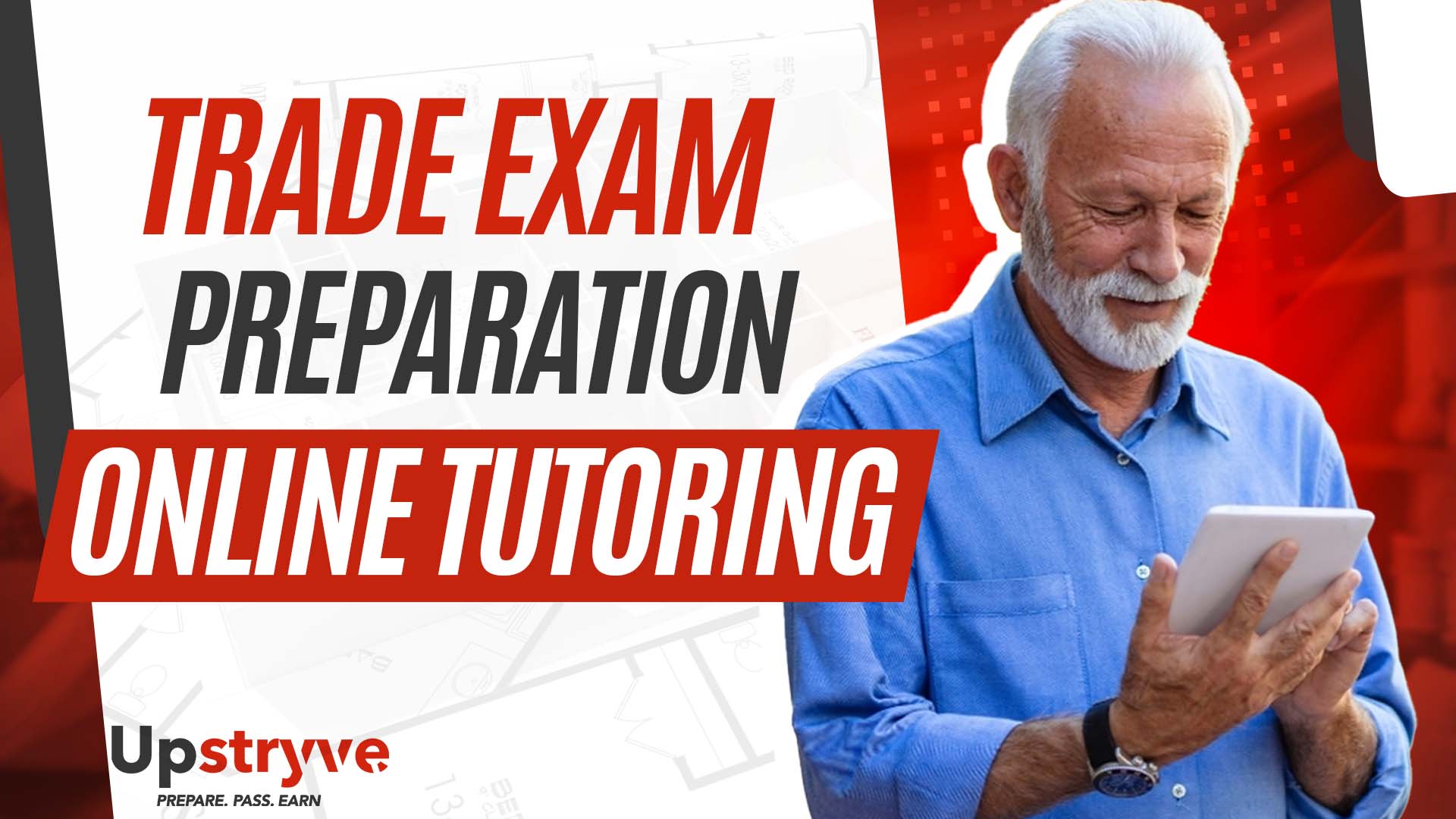 Call us today: 877-938-1888. Upstryve trade exam prep tutors offer a unique 1 on 1 learning experience for aspiring trade professionals. Our tutors have decades of experience in the field as well as tutoring to help students effectively study and pass their license exams. Our tutors have multiple opportunities to make a full time income through the Upstryve marketplace. They make an hourly wage tutoring, affiliate commissions from their book referrals and can make custom media for the company as well. 

Watch today's interview with CEO and Founder Noah Davis where he explains all the great benefits of being an Upstryve Trade Exam Tutor.