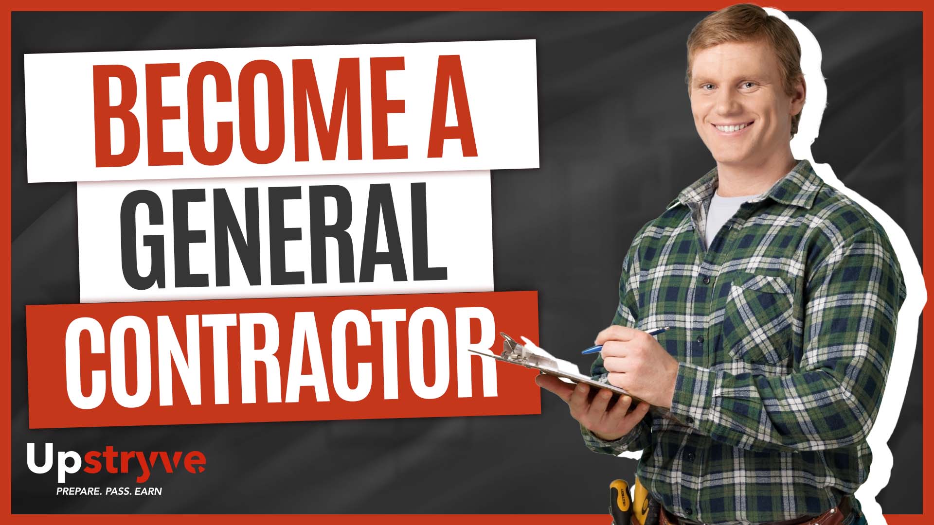 How To Become A General Contractor ? Call us today: 877-938-1888. Today we will discuss how to become a general contractor. Becoming a general contractor can take a few years of experience as well as passing specific exams to obtain your license. Becoming a general contractor differs state to state so it is important you know your state laws and requirements before starting your journey. General contractors make on average $50,000 to $90,000 dollars per year so if you have the experience required you should definitely consider it. Upstryve provides all the resources you need to effectively obtain your general contractor license. We offer 1on 1 tutoring , book rentals, online courses and free webinars.